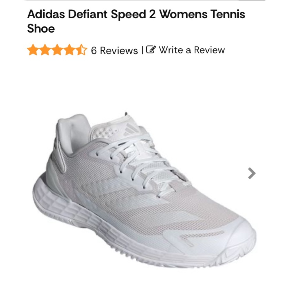NWOT Adidas Defiant Speed 2 Womens Tennis Shoe - White/Grey One/8.5